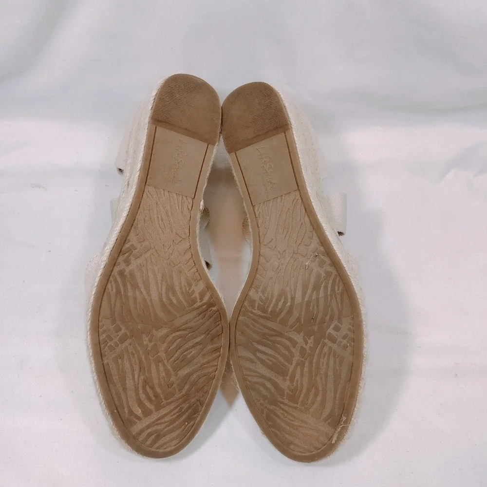 LifeStride Kascade Espadrille Wedges; Beige w/Knot Detail Canvas Sandals